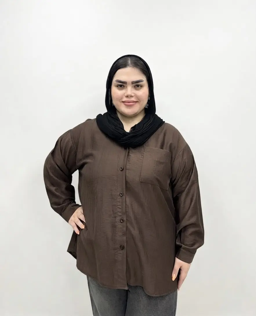 شومیز سایز بزرگ زنانه مدل لنین کریستال (پری شیشه ای) طرح جیب دار